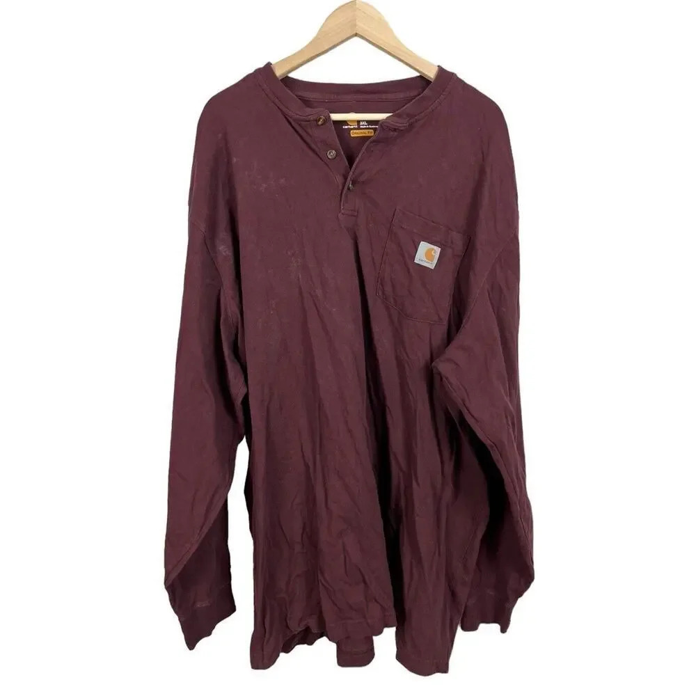 Carhartt Henley Shirt Burgundy Long Sleeve Plus Size 3XL Cotton Men’s